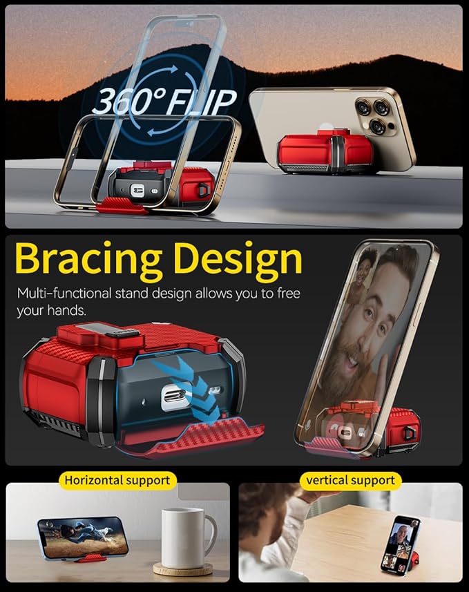 Pohgelan Compatible with AirPods 4 Case,Magnetic Automatic Lock with Phone Stand & Cleaning Kit,Compatible with Magsafe,Carbon Fiber Texture Cover -Red