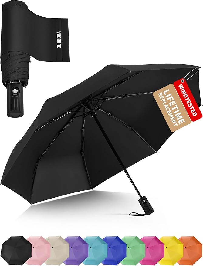 Yoobure Compact Travel Umbrella - Windproof Umbrellas for Rain, Small Portable UV Umbrella for Sun Protection, Folding Automatic Umbrellas in Lightweight for Car, Backpack, Walking, Kids, Women