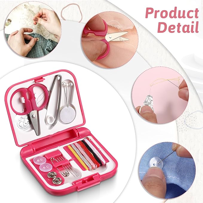 Exclaith 20 Pack Mini Travel Sewing Set Portable Sewing Kit Emergency Sewings Kit Travel Small with Threads Scissors Needles for Women, Mom, Traveler, Adults, Beginner, Blue, Rose Red