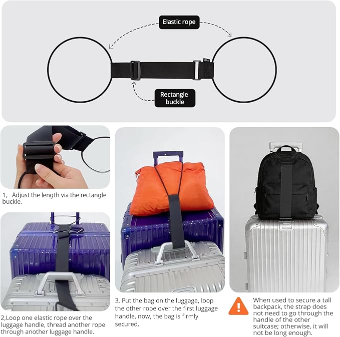 Luggage Straps 3 PCS for Suitcases, Connector Strap with Heavy Duty Lockable Buckle Connect 2 Suitcases, a Luggage Hook with Velcro Fixing Travel Accessories, Bags, a Bag Strap Adding a Backpack