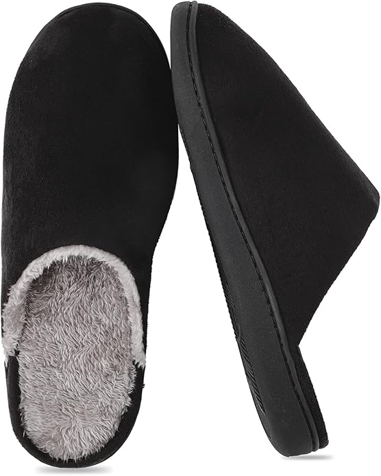riemot Mens Furry House Slippers Memory Foam Bedroom Shoes Cushioned Lightweight Home Shoe with Thicken Sole Indoor Outdoor Travel Slipper