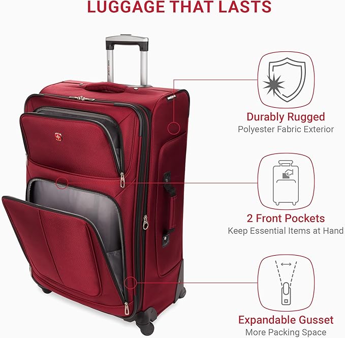 SWISSGEAR Sion Softside Expandable Spinner Luggage Durable Lightweight Travel Suitcase, Burgundy, Checked-Large