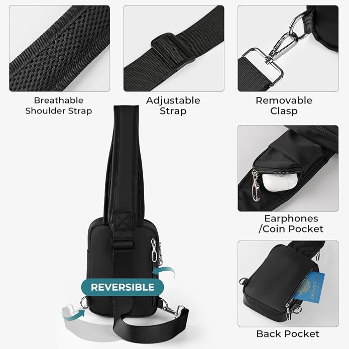 BROADREAM Sling Bag, Crossbody Bag with Anti-Theft Lock Zipper, RFID Blocking & Water Resistant for Travel Work Sport