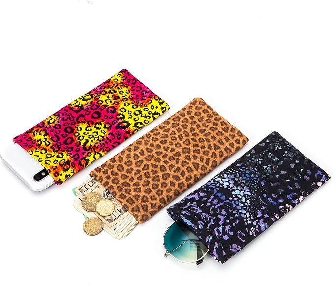 TRIUMPH VISION Squeeze Leather Sunglasses Pouch - 3 Pack Glasses Case Soft Eyeglass Sleeve Pouch Holder