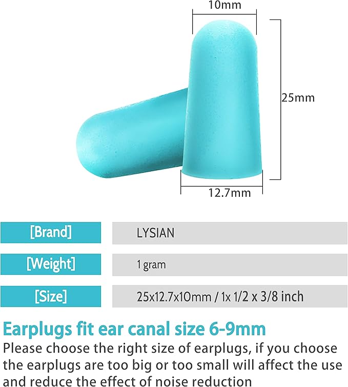 LYSIAN Ultra Soft Foam Ear Plugs for Sleeping, 60 Pairs, 38dB SNR / 31dB NRR Noise Reduction Earplugs for Snoring, Study, Travel, Work & Shooting, Lake Blue