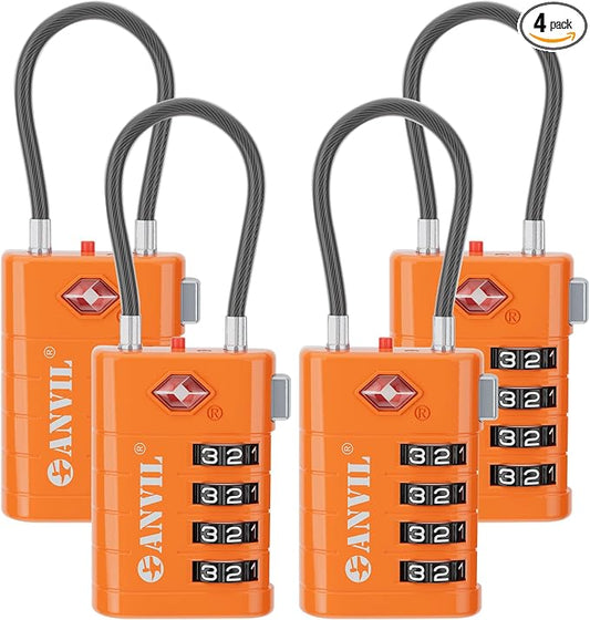 ANVIL TSA Approved Luggage Locks with Search Alert Indicator, 4-Digit Combination Suitcase Lock, Advanced TSA008 Core Heavy Duty Anti-Theft Travel Lock for Double Zippers, Backpacks