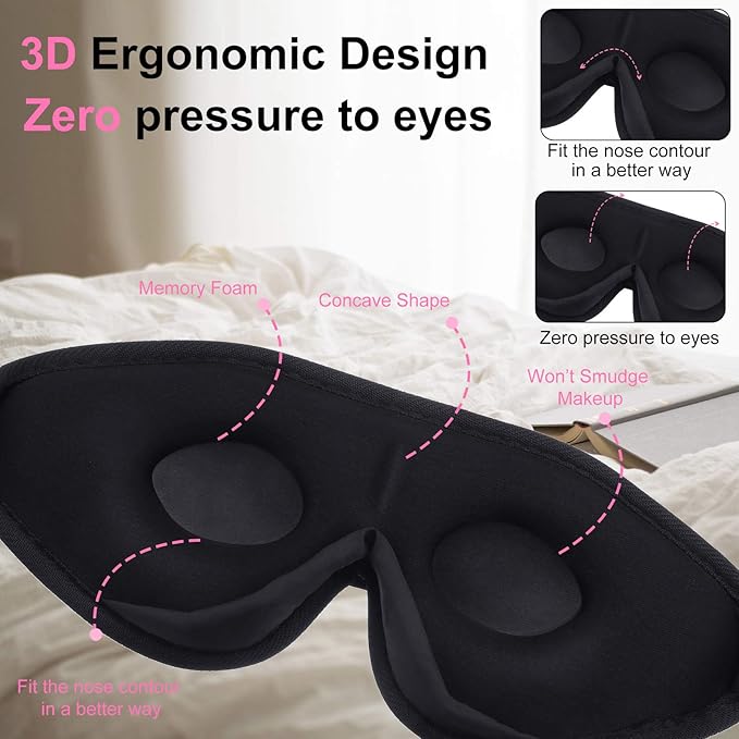 2 Pieces 3D Sleep Mask for Kids Memory Foam Contoured Eye Mask, Travel Sleep Eye Cover with Adjustable Strap, 3D Blindfolds(Pink and Grey)