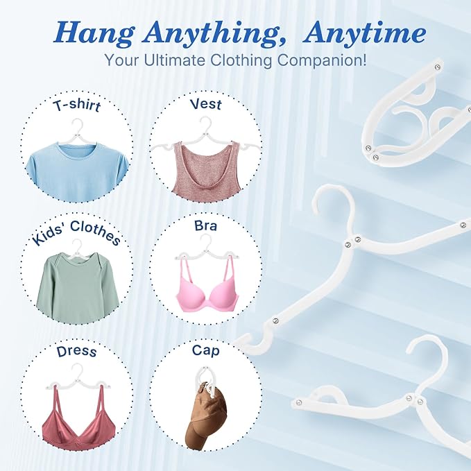 HOUSE DAY 10 Pack Travel Hangers, Cruise Essentials 2026, White Portable Collapsible Clothes Hangers Space Saving, Lightweight Foldable Garment Organizer for Hotel, RV, Dorm, Camping