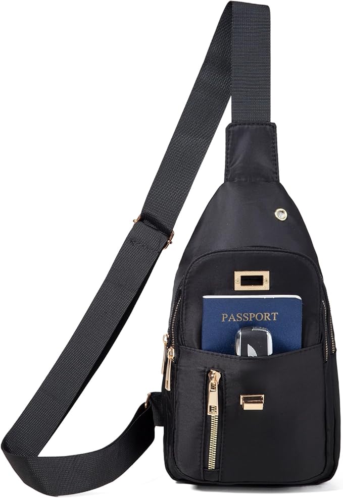 Sling Bag Small Compact Crossbody Bags for Women Anti-Theft Multiple Pockets Waterproof Fanny Pack for Travel Hiking Daily Black