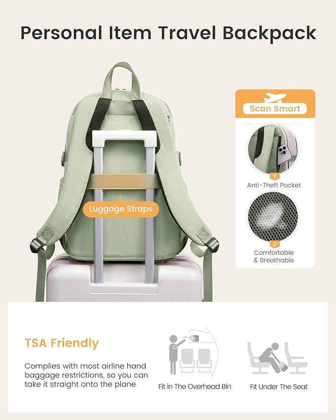 LOVEVOOK Laptop Backpack for Women with Giant Tumbler Holder,17.3 Inch Laptop Computer Bag Travel Backpack Purse,Waterproof Work Business Backpack College Bookbag Teacher Bags,Beige-Mint Green
