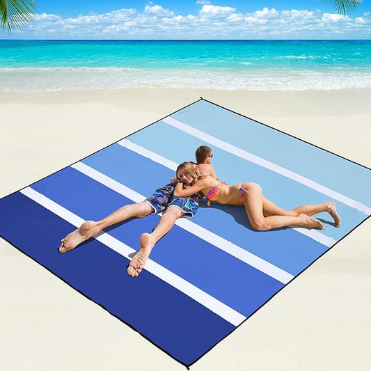 WIWIGO Beach Blanket Waterproof Sandproof Beach Mat 79" X 83"/10'x9'for 2-8 Adults Quick Drying Outdoor Picnic Mat Beach Accessories for Travel, Camping, Hiking