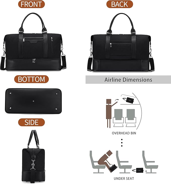 Oeihuivt Weekender Bags for Women - 21 Inch Large Travel Duffel Bag 2-Piece Set with Shoe Compartment, Heavy-Duty Canvas Leather Carry On Overnight Tote