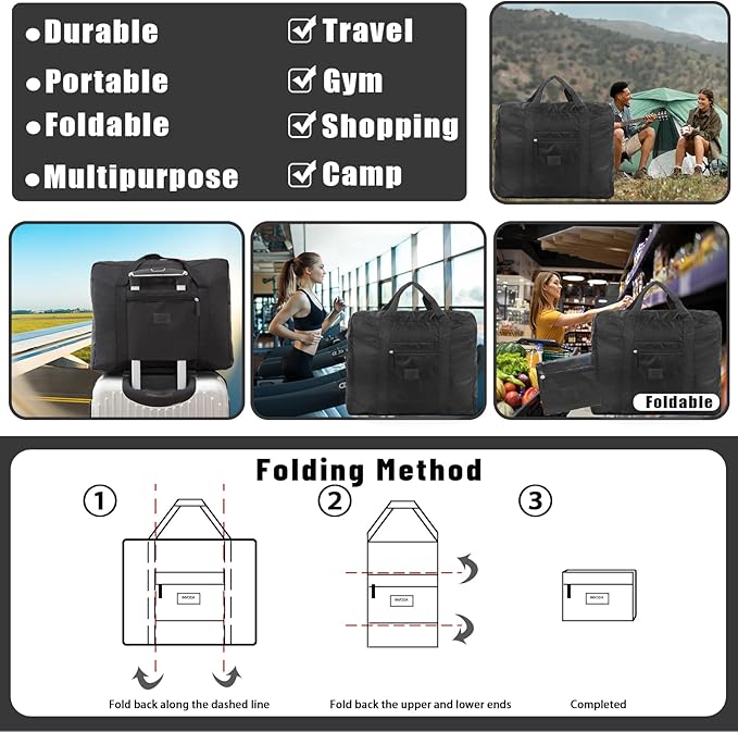 Travel Duffel Bag 24 PCS Foldable Travel Bag Carry on Luggage Bag Waterproof Tote Sports Gym Bag Lightweight Large Weekender Overnight Bag for Women and Men (24 PCS)