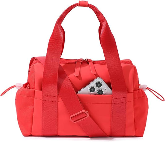 Bucosd Small Gym Bag for Women, Mini Crossbody Gym Duffle Bag with Wet Compartment, Carry on Gym Tote Bag for Workout Dance Sport Travel (Mini-Red)
