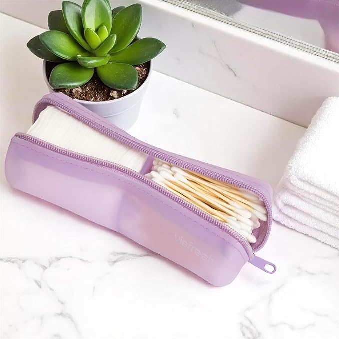 Cotton Round Swab Travel Case, 2 in 1 Portable Hair Accessories Organizer, Hair Tie Organizer, Hair Tie Holder, Bobby Pin Holder, Travel Qtips Case, Purse Organization, Floss Holder (Purple)