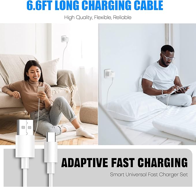 Fast Charger for Samsung Fast Charging Quick Charger USB Type C 6.6ft Cord Cable for Samsung Galaxy Phone S10/S9/S8/Plus/A51/A52/A53/S25/S24/S23/S22/S21/S20/Ultra/Note20/Note10/Note9/Note8/White