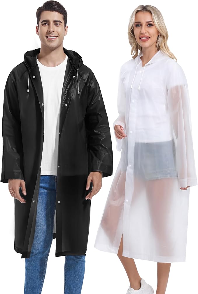 2PCS Rain Ponchos for Adults Reusable Rain Coats for Adults Rain Jackets Raincoats for Men Women
