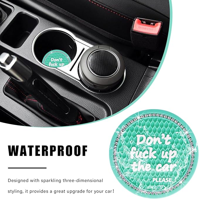 Ziciner 2 Pack Bling Car Cup Holder Coaster, 2.75 Inch Anti-Slip Auto Insert Cup Coaster, Crystal Car Drink Cup Mat Perfect for Women Girls, Universal Interior Decor Accessories (Mint Green)