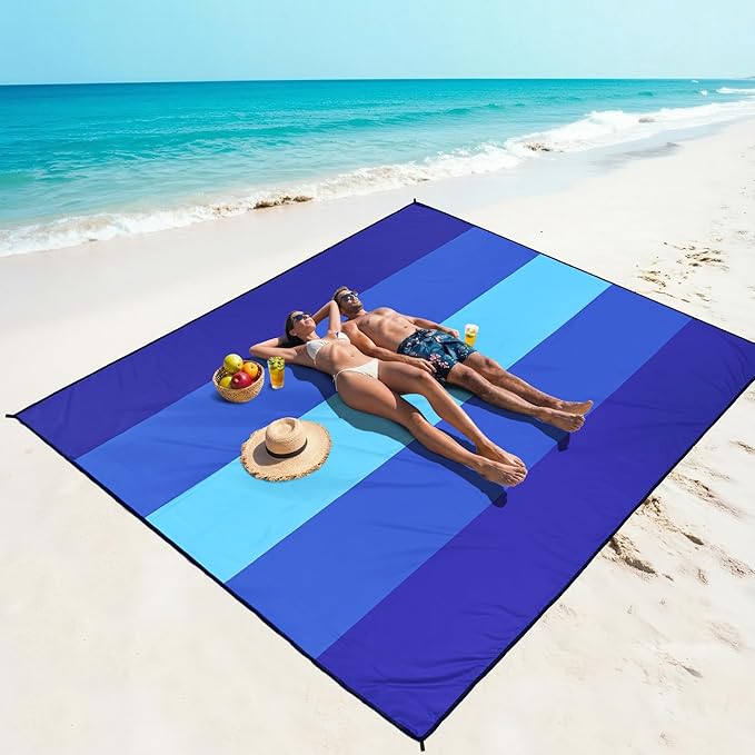 WIWIGO Beach Blanket Waterproof Sandproof Beach Mat 79" X 83"/10'x9'for 2-8 Adults Quick Drying Outdoor Picnic Mat Beach Accessories for Travel, Camping, Hiking