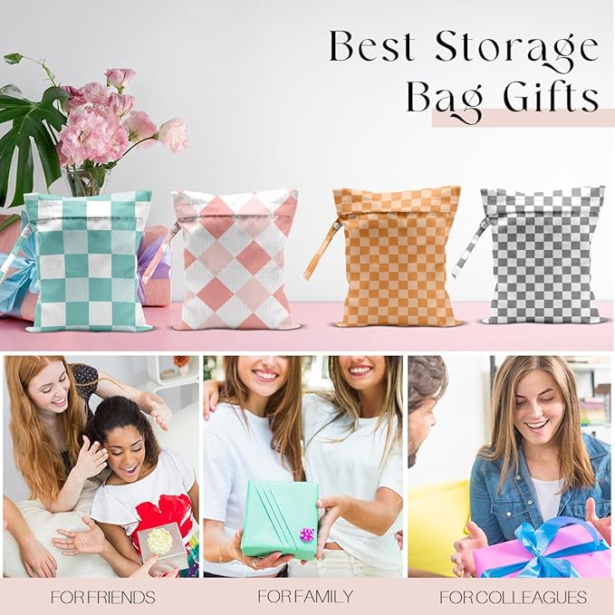 Wet Bag, 4Pcs Wet Dry Bag Set, Reusable Waterproof Bags with Vibrant Plaid for Women, Versatile for Beach, Pool, Weekend Travel & Daily Essentials Keeping