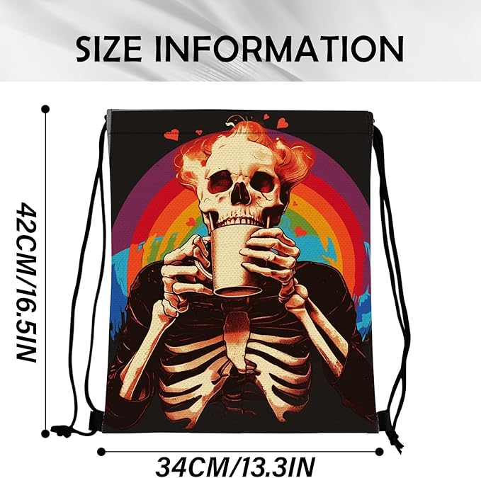 Drawstring Backpack Draw String Sports Bags for Gym Travel Beach Waterproof Cute Sackpack Men Women Aesthetic (13"×17")-Rainbow Skull