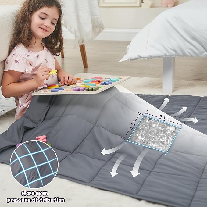 Weighted Blanket Kids 5lbs, 36"x48", Cooling Heavy Throw Blanket for 40-60lbs, Microfiber Soft Thick Big Blankets Weighted Comforter Breathable Gift, Grey