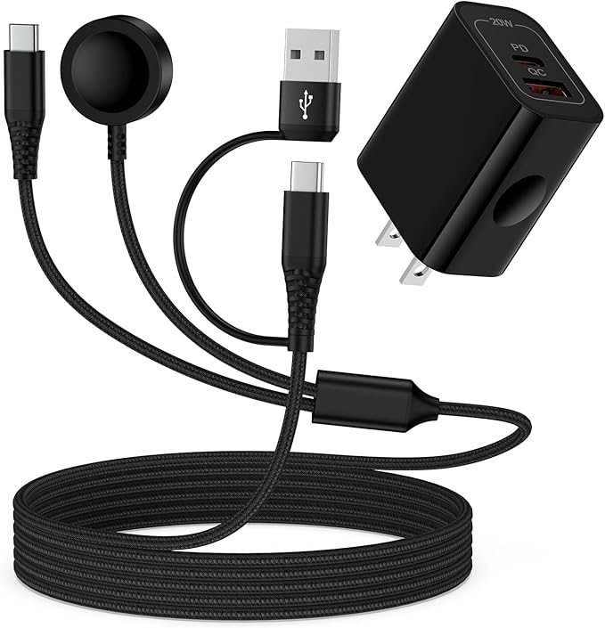 for Samsung Watch Charger Fast Charging Compatible Galaxy Watch 8/8 Classic/7/Ultra/6/5 Pro/5/4,2 in 2 USB C/A Samsung Phone Charger 6ft with 20W Dual Charging Block for Galaxy A17/A36/A56/S25 Ultra