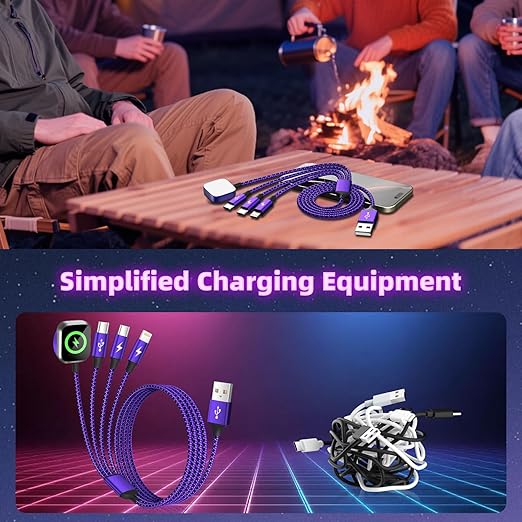 Travel Essentials 4in1 Multi Charging Cable for iPhone Watch Charger,USB A to Dual Type C/IP/iWatch Charger Travel Chargers for Multiple Devices Compatible with iWatch Series&iPhone 17-12 3Packs, 5FT