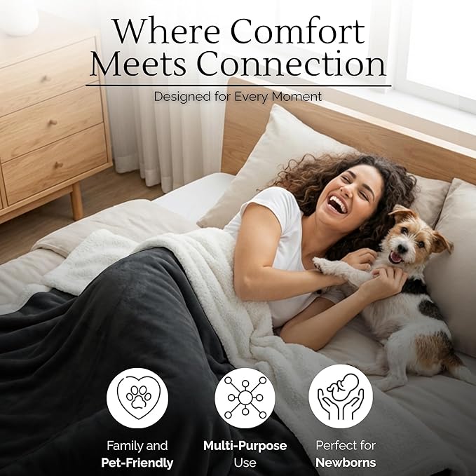 Waterproof Blanket for Bed Intimacy (90"x 80" King Size) Reversible Fleece | Sherpa, Love Blanket, Water Proof TPU Stain Proof Couch Furniture Mattress Winter Large Dog Bed Cover - Black