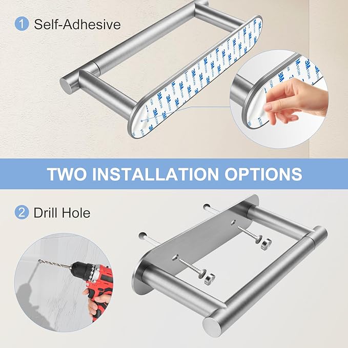 SetSail Toilet Paper Holder Adhesive or Screw-in Brushed Nickel Bathroom Toilet Paper Roll Holders Wall Mount Stainless Steel Tissue Holder for Bathroom Hardware Accessories