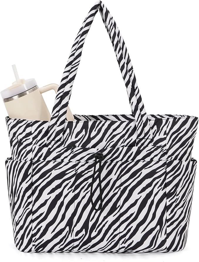 Wandering Nature Puffer Tote Bag with Cup Holder & Laptop Compartment & Trolley Sleeve for Travel, Work, Nurse, Women