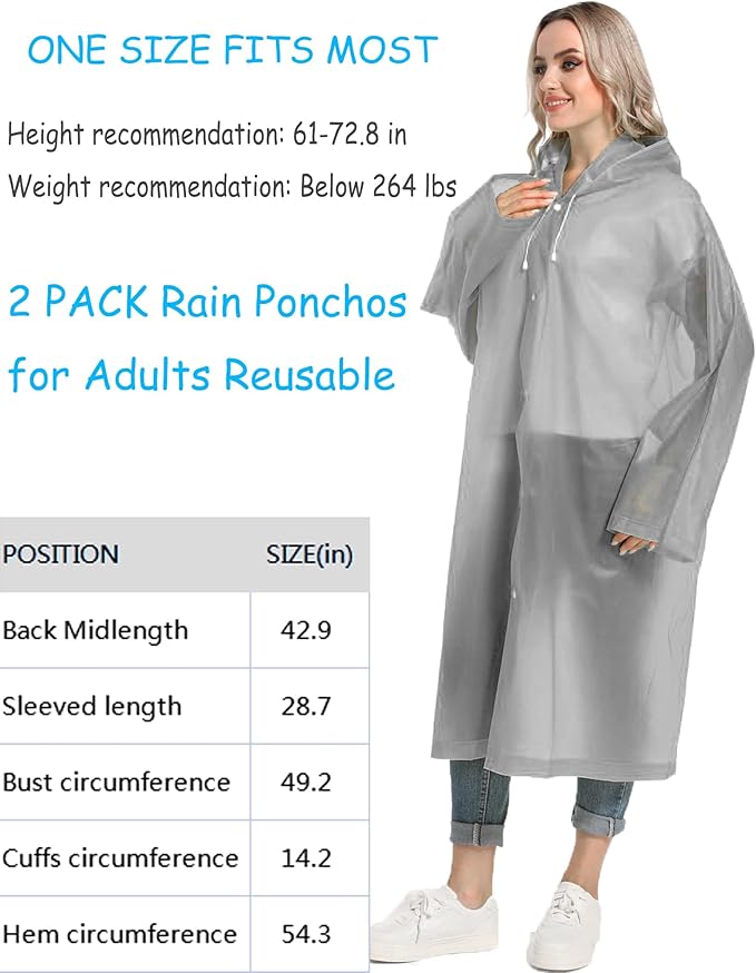 Rain Ponchos for Adults Reusable Raincoats Survival Heavy Duty Military Impermeable 2 Packs Rain Coat…