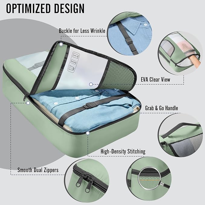 Veken 8 Set Packing Cubes for Travel Essentials,Anti-Wrinkle Buckled Suitcase Organizer for Shoe & Toiletry Bag,Carry On Luggage Bag for Airplane & College Dorm Room Accessories,Women Men Gifts