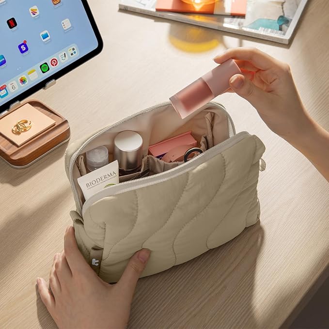 tomtoc Electronics Organizer Travel Case, Soft Puffy Organizer Bag Birthday Gifts Travel Essentials for Women Girls, Portable Accessory Tech Pouch Storage for Charger, Cord, Cable, Phone