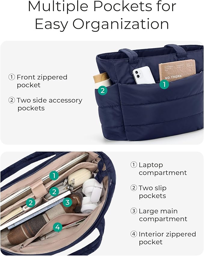 BAGSMART Tote Bag for Women, Lightweight Puffy Tote Bag with Compartments Shoulder Bag Handbag for Travel, Work, Gym | Lightweight