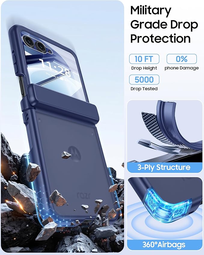 for Motorola Razr 2026 Case with Hinge Protection, Screen Protector, Ultra-Thin Skin Feel Translucent Frosted, Shockproof Cover for Moto Razr 2026-Blue