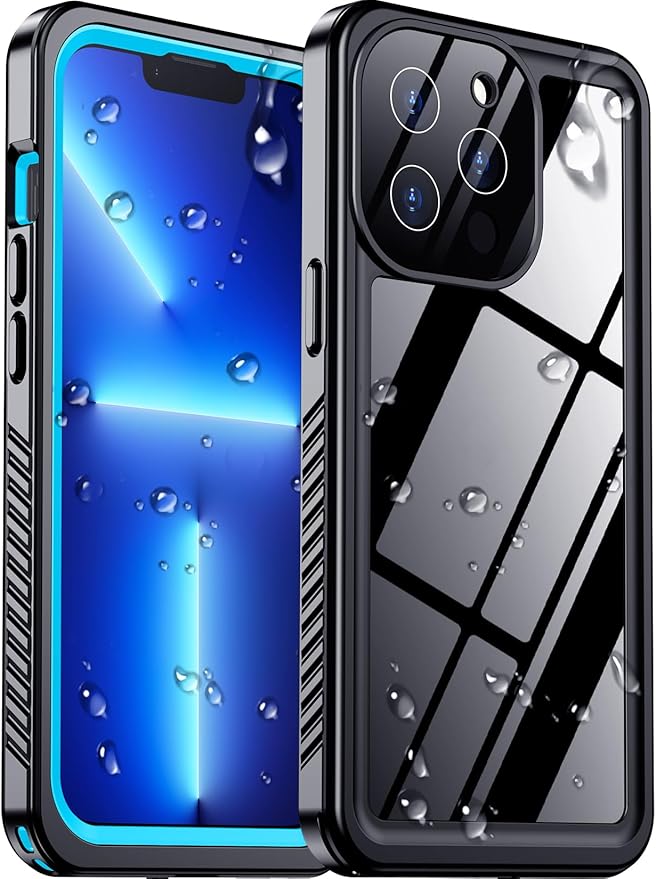 Compatible with iPhone 13 Pro Max Case Waterproof, Built-in Screen & Camera Protector IP68 Underwater Full Body 13FT Military Dropproof Shockproof Phone Case 6.7"-Blue/Clear