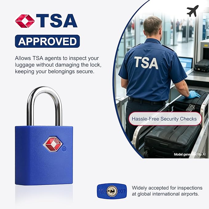 TSA Approved Locks for Luggage 4 Pack, TSA Locks for Luggage Travel Accessories, Small Padlock with Key, Weatherproof Outdoor Use Keyed Mini Padlock for Suitcase, Backpack, Bag, Zipper