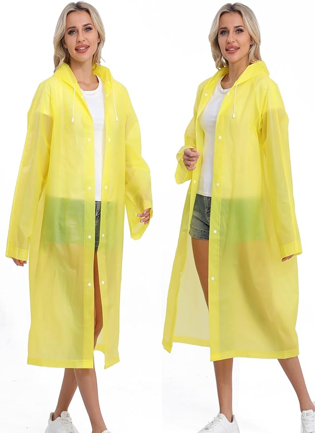 2-Pack Reusable Rain Ponchos for Adults, HOOMBOOM Raincoats Emergency for Women/Men with Drawstring and Sleeves