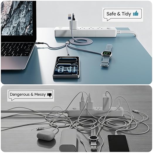 Cruise Essentials 2026, 3 in 2 Multi Charging Cable for iPhone Watch Charger/iPhone 17/IP, iWatch Charger, Travel Camping Essentials Compatible with iWatch 11-2/Ultra/iPhone 17-8,Car (6FT, White)
