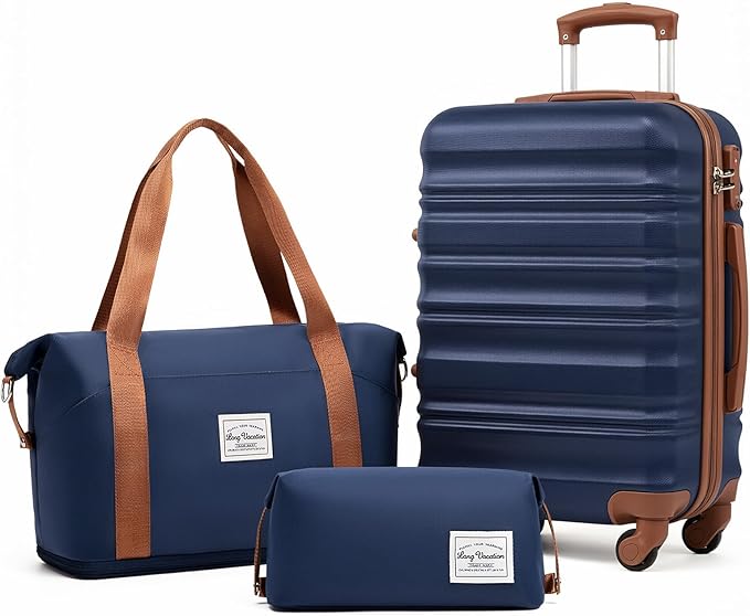 LONG VACATION Carry On Luggage Sets 3 Piece 20 Inch Suitcase Set, ABS+PC Hardshell Lightweight Travel Luggage with Spinner Wheels & YKK Zipper TSA Lock (NAVY, 20 Inch)