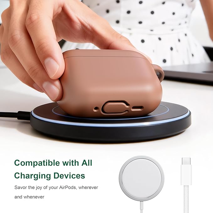 R-fun for AirPods Pro 3 Case (2025), Soft Silicone Protective Case Cover Compatible with Apple AirPods Pro 3rd Generation (USB-C Cable) for Women Men with Cleaning Kit and Keychain, Milk Tea