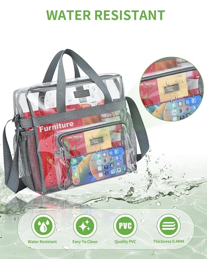 Bagenius Clear Tote Bag Stadium Approved, Game Day Satchel Bag with ‌Non-detachable Reinforced Strap for Concert, Work, Sport