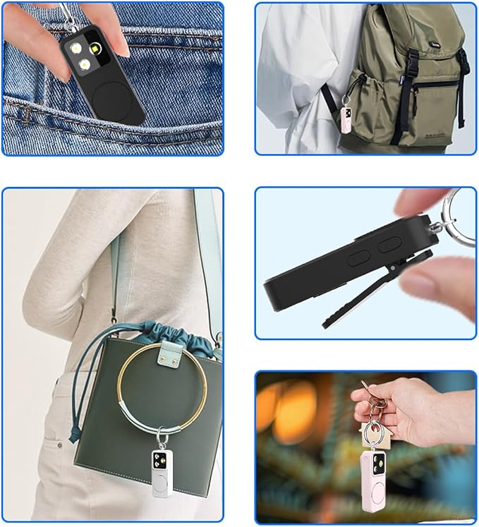 B11 Portable Lighting Women's Safety Alarm Device 150dB Buzzer Alarm Strobe Light Rechargeable with Charging Cable and Power Switch Night-time Flashlight Keychain (Black - Lighting Alarm)