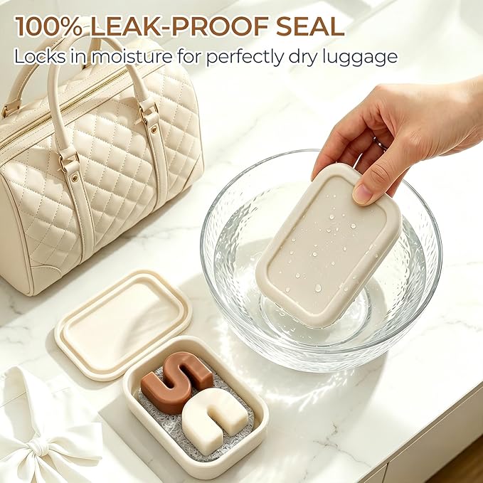 AIMAIAIMAI Silicone Shampoo Bar Travel Case with Drain Pad – Leak Proof Bar Soap Travel Case for 2 Bars, Shampoo & Conditioner Bar Holder for Camping, Gym | 1 Pack, Off-White