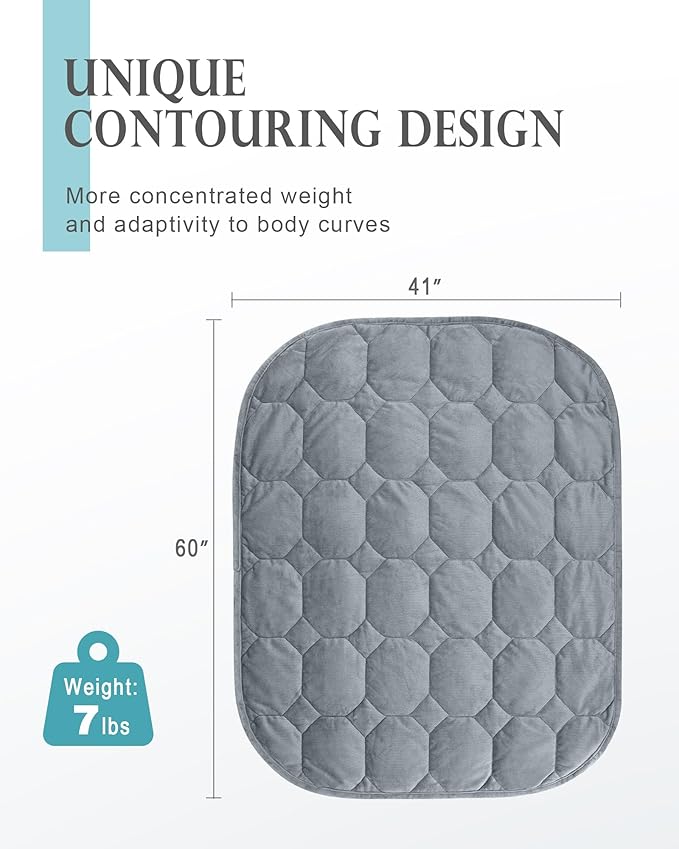 Cottonblue Weighted Lap Blanket Pad 7 lbs 41" x 60", Cozy Luxury Crystal Velvet Weighted Blanket for Adults, Small Weighted Blanket Throw All Season for Travel Relaxation Sleeping, Grey Heavy Blanket