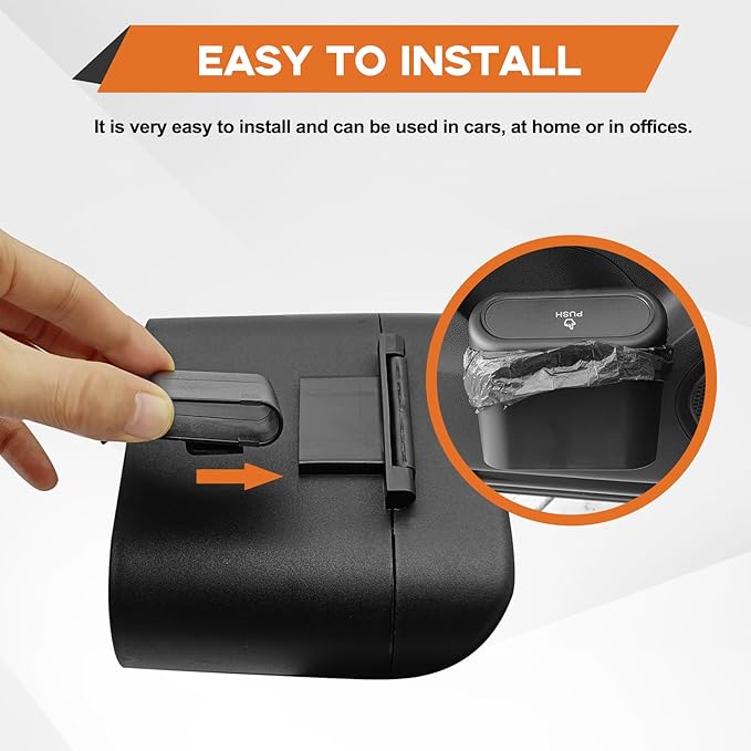 Car Trash Can, Mini Portable Car Bin with Lid & with 1 Roll Trash Bag, Leakproof Hanging Cars Storage Bag Container for Car, Home and Office (Black)