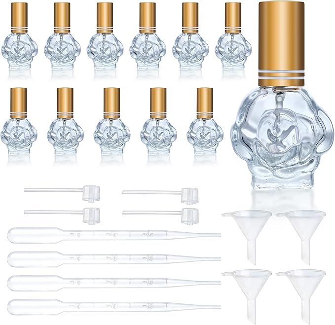 YU FENG 12pcs 10ml Glass Perfume Bottles Empty Atomizer Refillable Glass Spray Bottle With Funnels Pipettes Dispensers Portable Fragrance Bottle for Travel