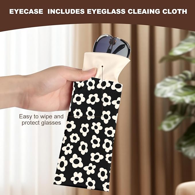 Anikathy 2Pcs Sunglass Eyeglass Glasses Case Soft PU Leather with Cleaning Cloth Cute Glasses Pouch Bag for Men Women Girs