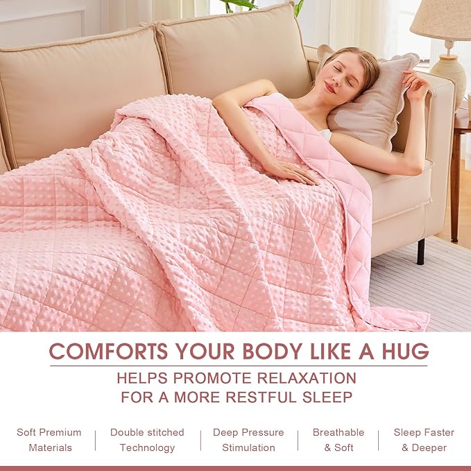 Pink Weighted Blanket for Adults 12lbs, 48"x72", Twin Full Size Breathable Cooling Minky Heavy Throw Blanket for 110-130lbs, Soft Winter Thick Big Blankets Weighted Comforter Gifts for Sleeping